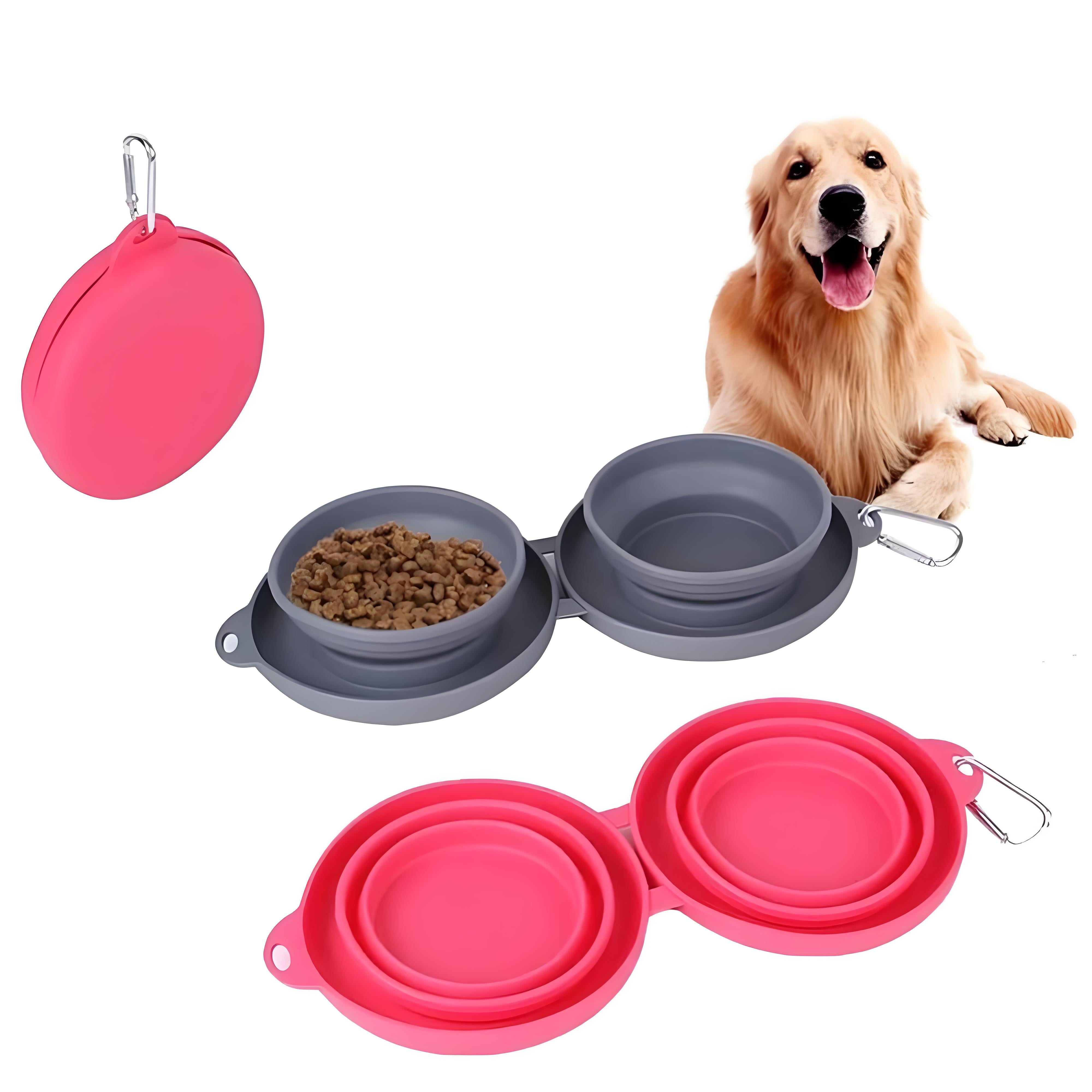 Foldable Double Pet Feeding Bowl – Portable Dog & Cat Water and Food Bowls with Non-Slip Silicone Mat
