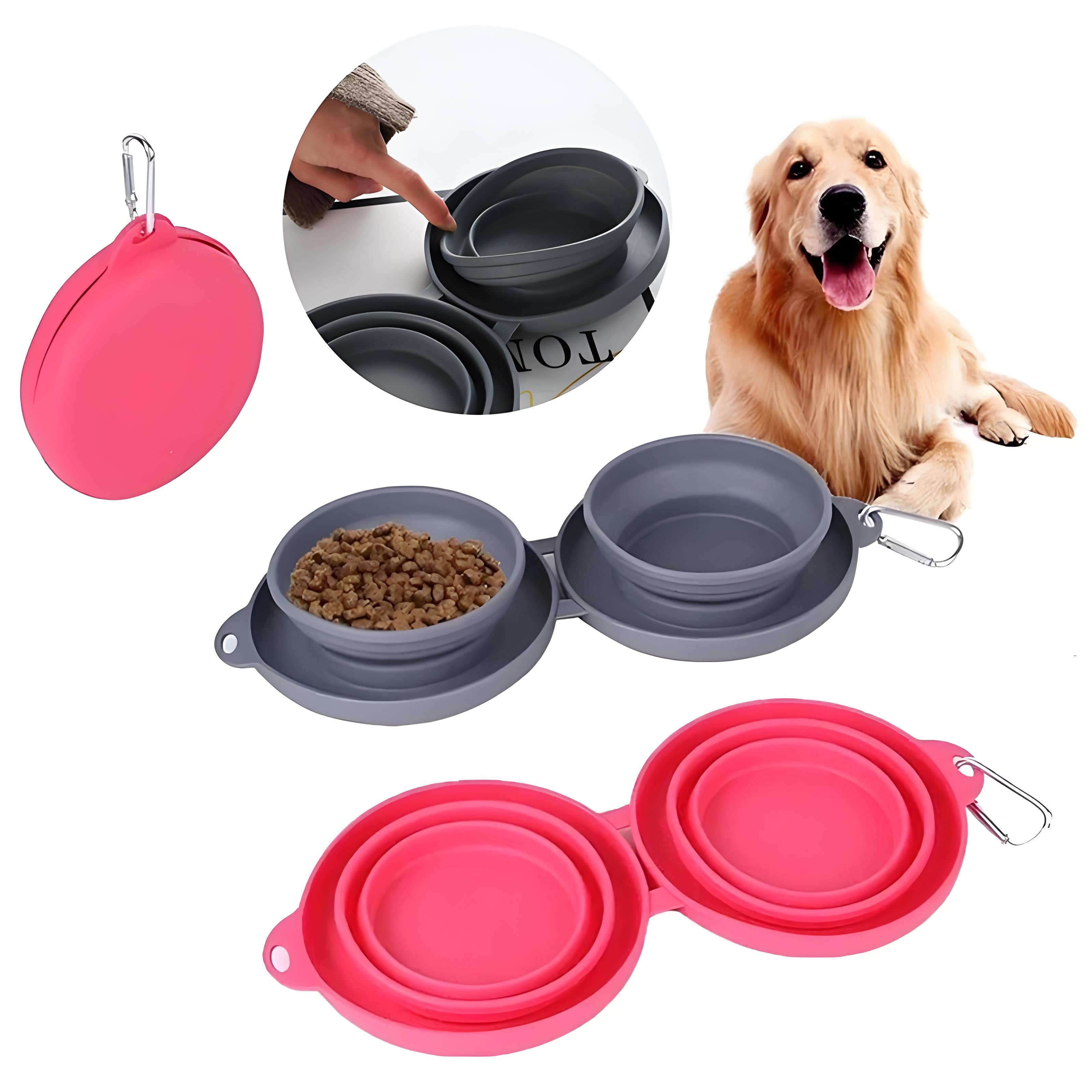 Foldable Double Pet Feeding Bowl – Portable Dog & Cat Water and Food Bowls with Non-Slip Silicone Mat