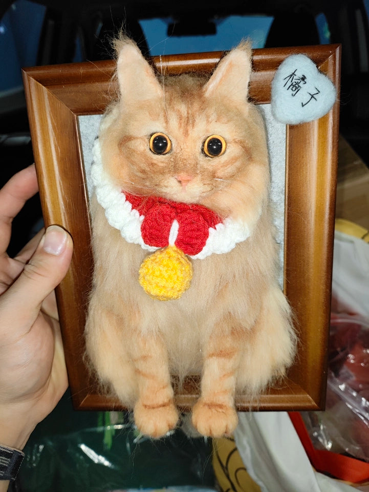 Handmade Needle Felted Cat Portrait, Personalized 3D Wool Felt Cat Memorial Gift in Frame