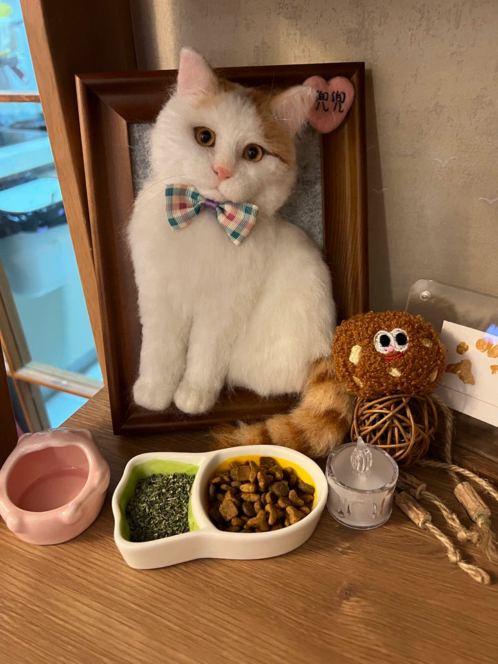 Handmade Needle Felted Cat Portrait, Personalized 3D Wool Felt Cat Memorial Gift in Frame