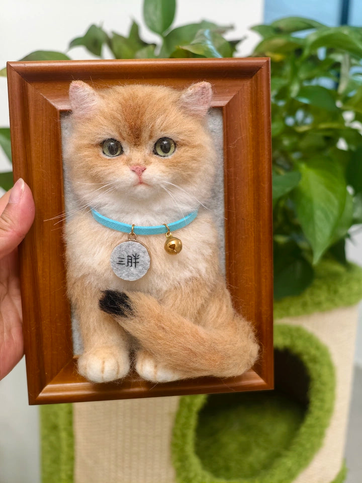 Handmade Needle Felted Cat Portrait, Personalized 3D Wool Felt Cat Memorial Gift in Frame