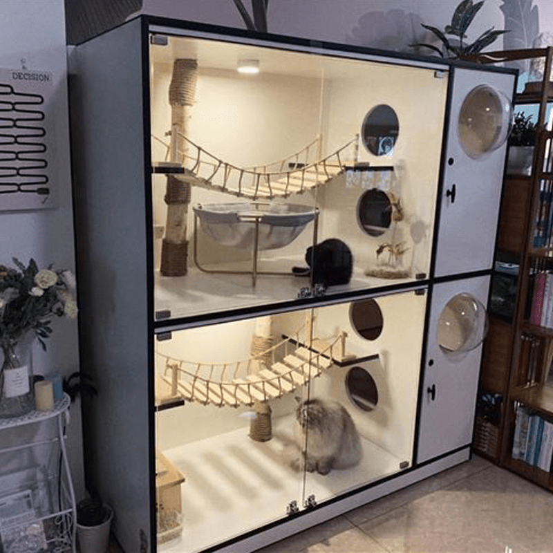 Wall - Mounted Cat Bridge, Pine Wood Suspended Cat Walkway with Sisal Rope Support, Space - Saving Cat Wall Furniture - Bark'n'Meow - Bark'n'Meow