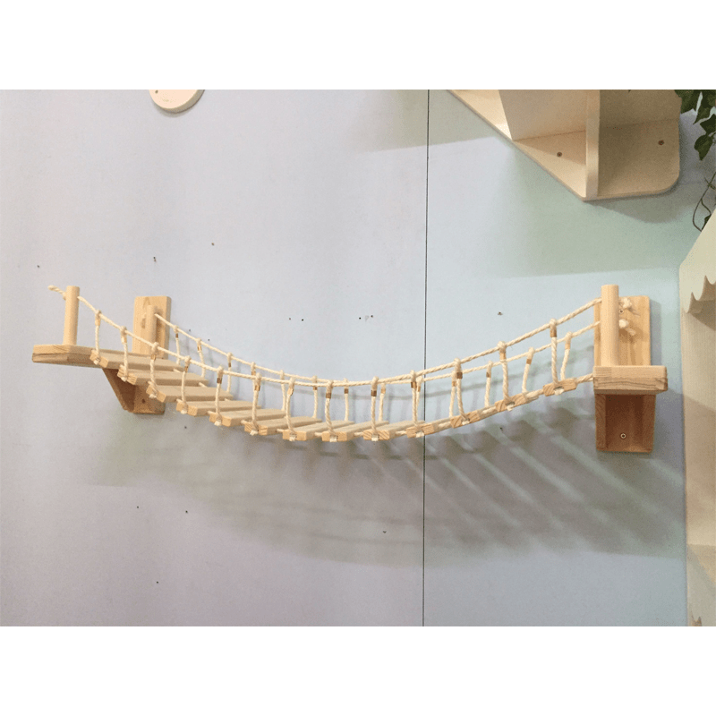 Wall - Mounted Cat Bridge, Pine Wood Suspended Cat Walkway with Sisal Rope Support, Space - Saving Cat Wall Furniture - Bark'n'Meow - Bark'n'Meow