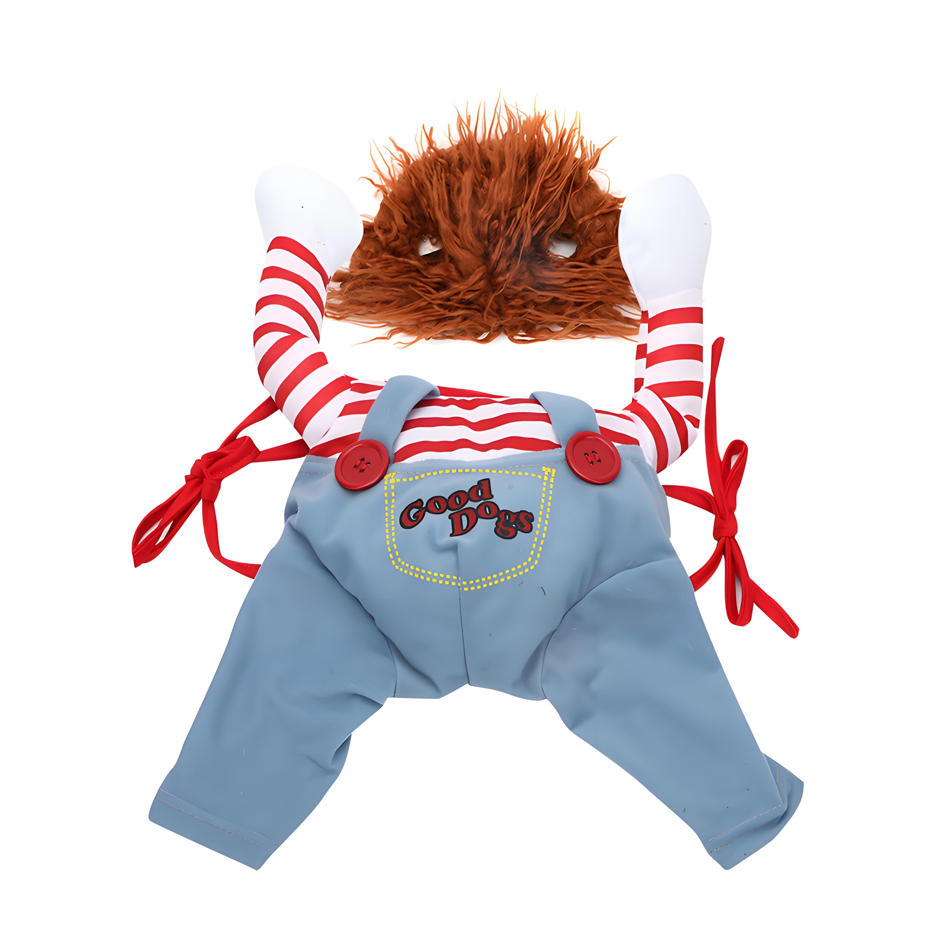 Funny Dog Halloween Costume with Wig and Knife, Adjustable Pet Cosplay Outfit for Parties & Photos