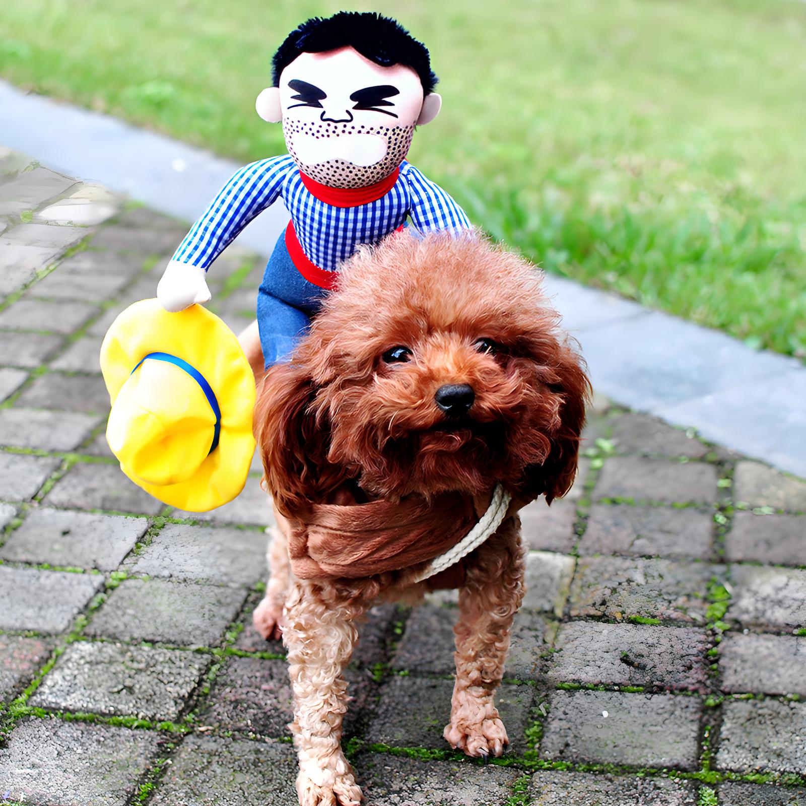 Funny Dog Halloween Costume with Wig and Knife, Adjustable Pet Cosplay Outfit for Parties & Photos