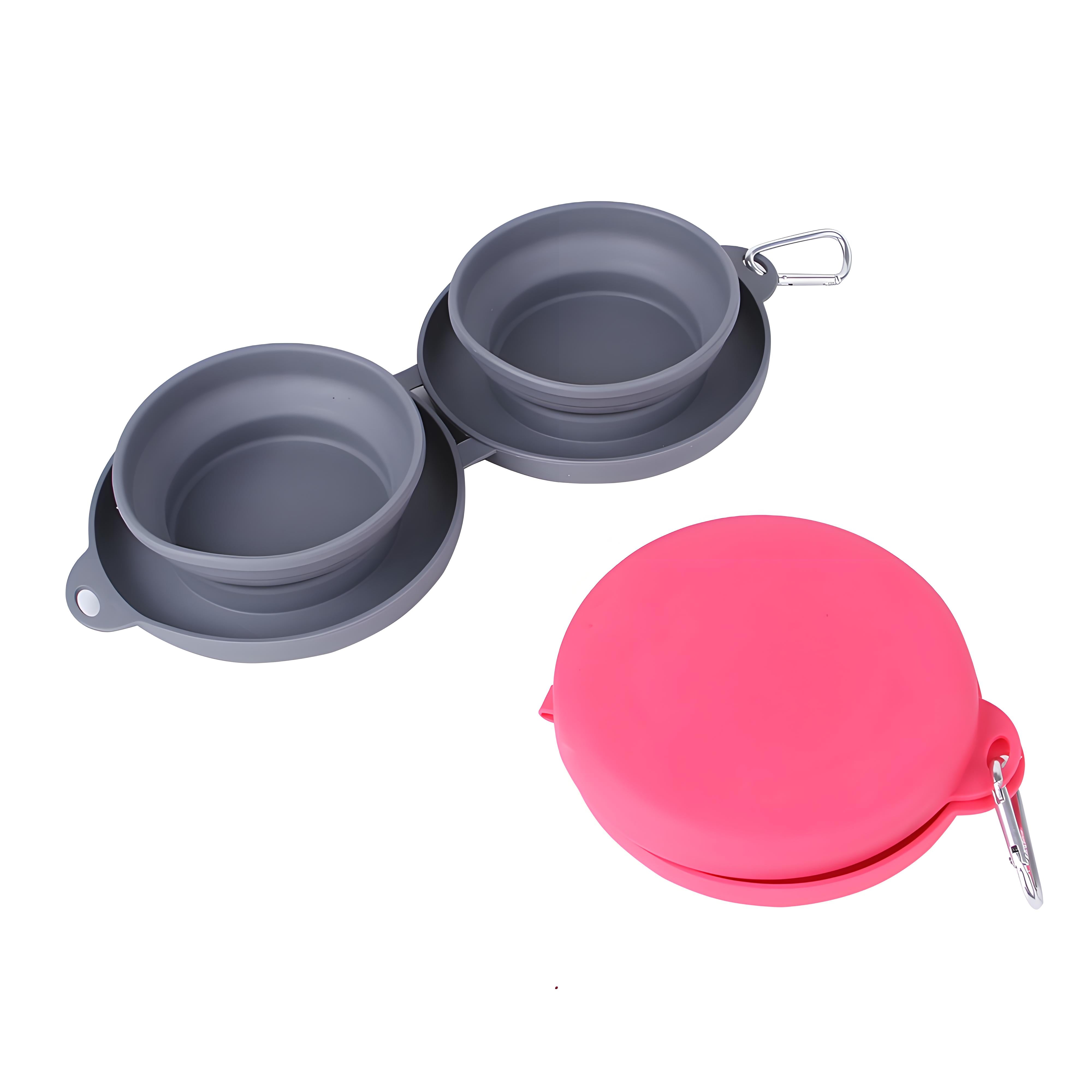 Foldable Double Pet Feeding Bowl – Portable Dog & Cat Water and Food Bowls with Non-Slip Silicone Mat