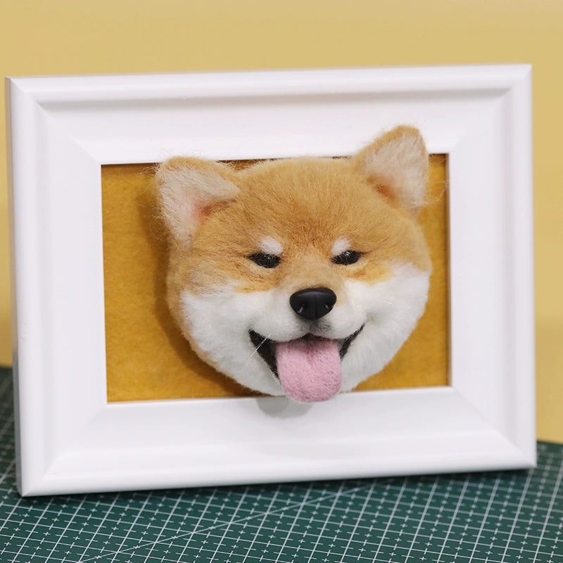 Custom 3D Wool Felt Dog Portrait in Frame, Handmade Needle Felted Pet Memorial from Photo