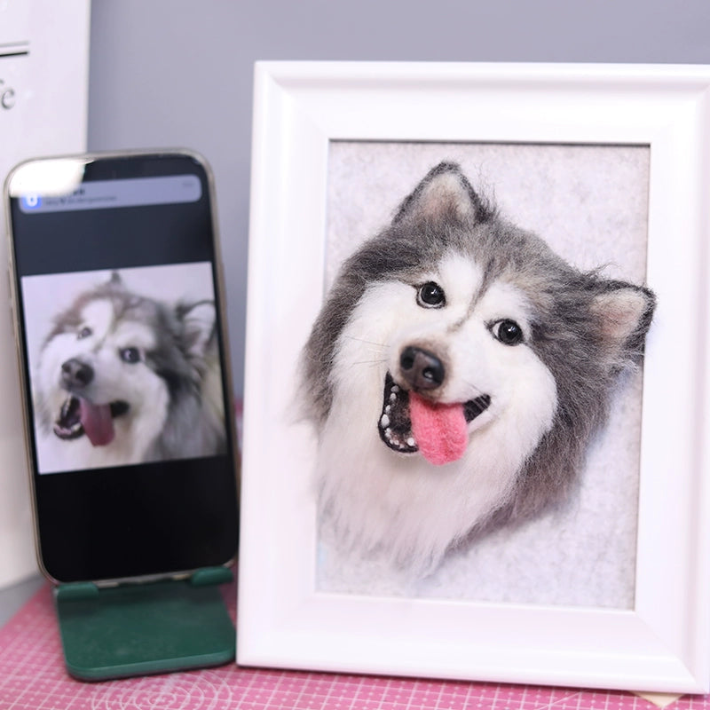 Custom 3D Wool Felt Dog Portrait in Frame, Handmade Needle Felted Pet Memorial from Photo