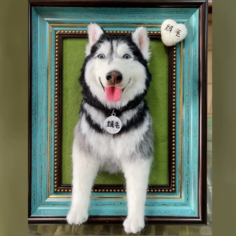 Custom 3D Wool Felt Dog Portrait in Frame, Handmade Needle Felted Pet Memorial from Photo