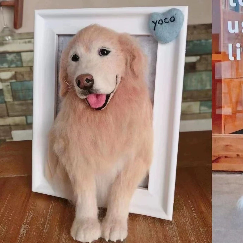 Custom 3D Wool Felt Dog Portrait in Frame, Handmade Needle Felted Pet Memorial from Photo