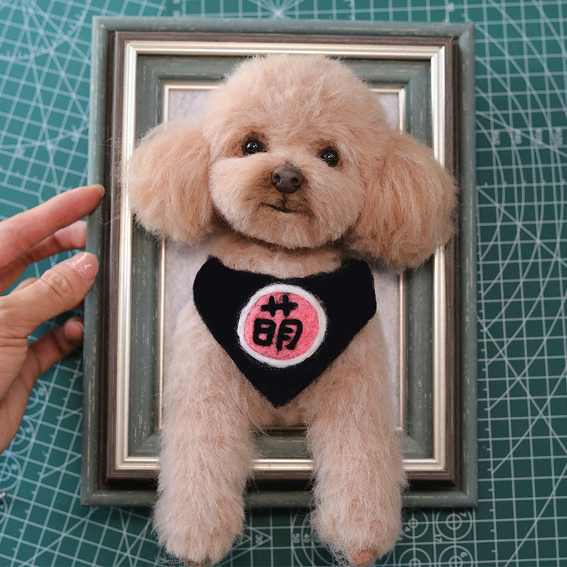 Custom 3D Wool Felt Dog Portrait in Frame, Handmade Needle Felted Pet Memorial from Photo