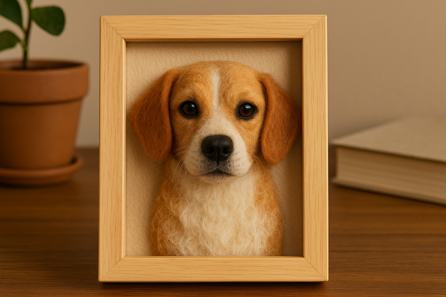 Custom 3D wool felt dog portrait