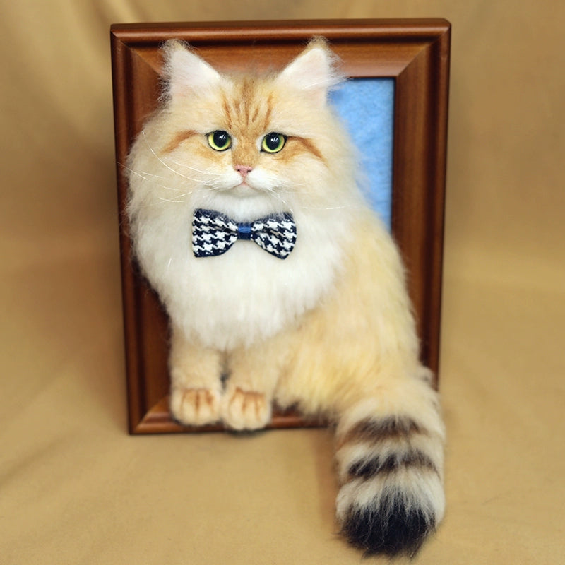 Handmade Needle Felted Cat Portrait, Personalized 3D Wool Felt Cat Memorial Gift in Frame