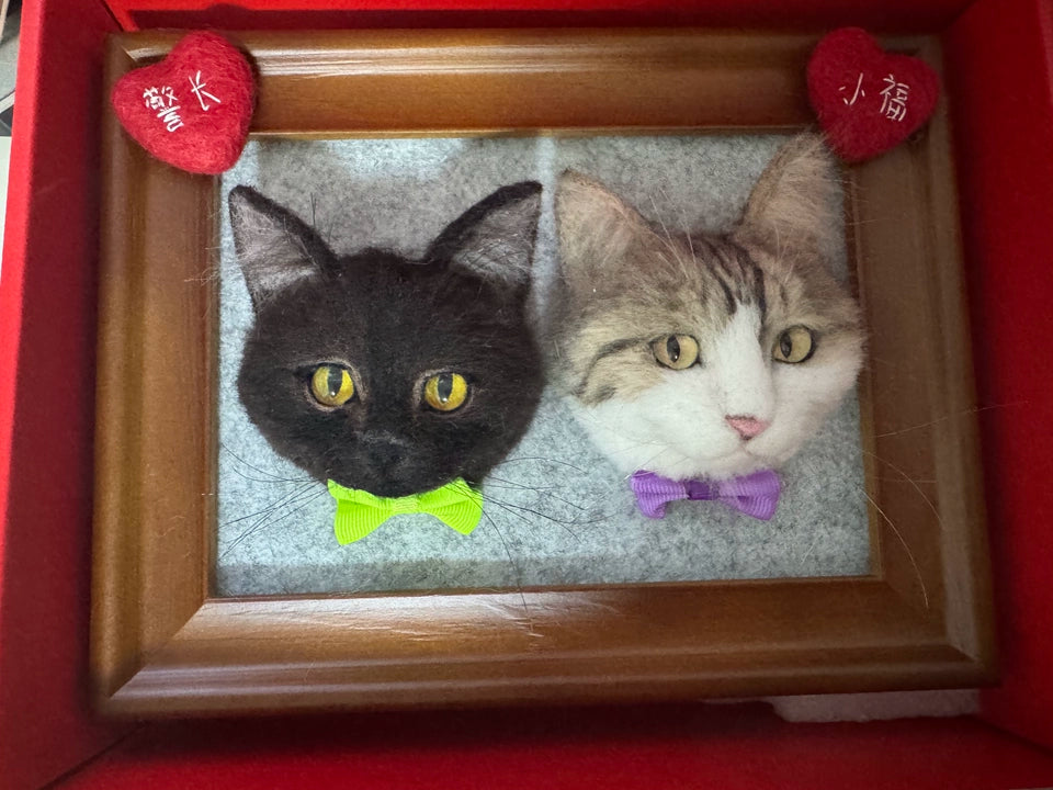 Handmade Needle Felted Cat Portrait, Personalized 3D Wool Felt Cat Memorial Gift in Frame
